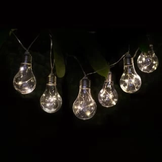 Solar Powered 12 Clear Light Bulb String LED Lights - Warm White