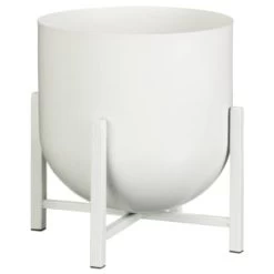 B&M White Metal Planter On Stand